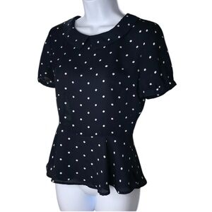 Forever 21 Navy/White Polka Dot Blouse Peplum    | Small